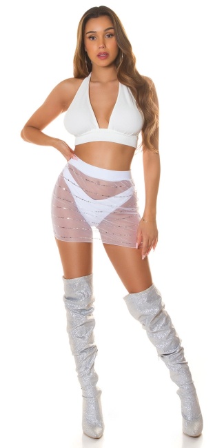 Mesh Mini Skirt with glitter / Cover-Up White